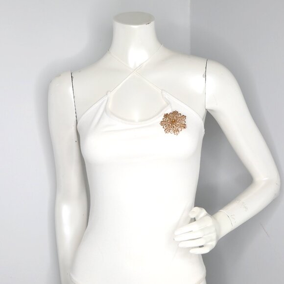 Vintage Gold Tone Starburst Brooch Large Pin Retro Jewelry Clear Amber Stones - Picture 2 of 7